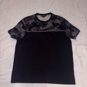 Michael Kors Mens Size XL Black Gray Urban Camo Short Sleeve Shirt